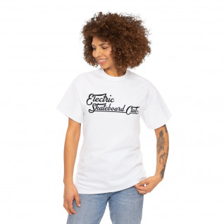 White Electric Skateboard Club Script T-shirt